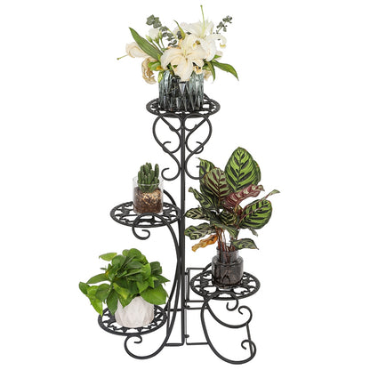 Round Potted Slot, Metal Plant Stand - Black