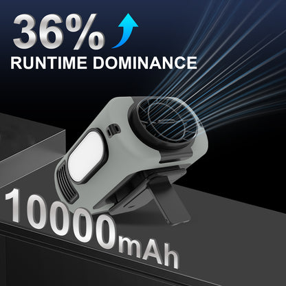 10000mAh Portable Waist Fan, Clip On Wearable Belt Personal Fan, Rechargeable Battery Powered, With 5 Speed Levels And A Flashlight, Suitable For Outdoor Camping And Traveling Gray